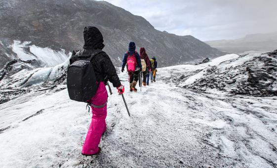 Hike and ice climb Solheimajokull glacier, see Skogafoss waterfall, near Skoga River
