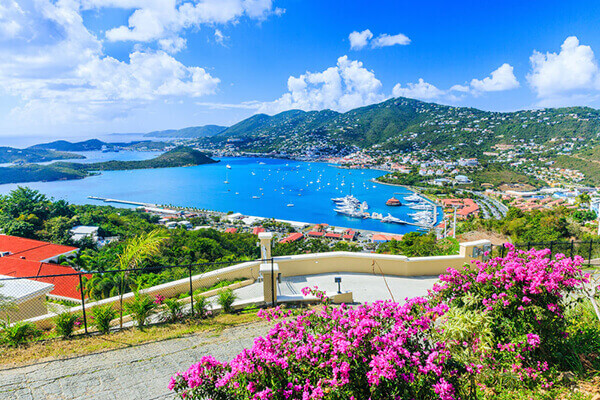 St. Thomas excursions to hillside view of scenic port.